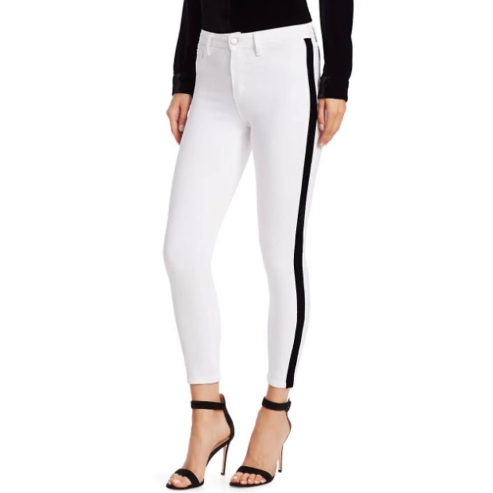 L'AGENCE Margot High Rise Skinny Jean in Blanc Velvet Black Stripe Size 27